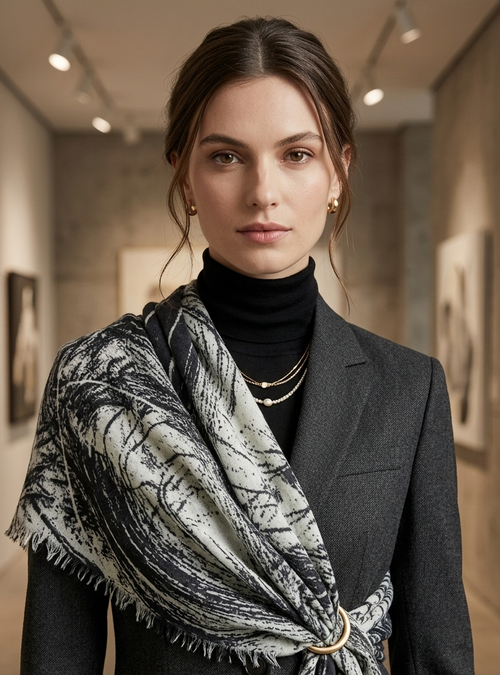 black scarf with original art
