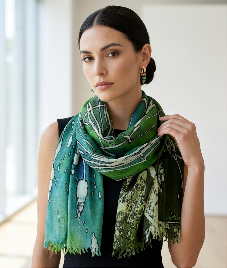 green scarf with art