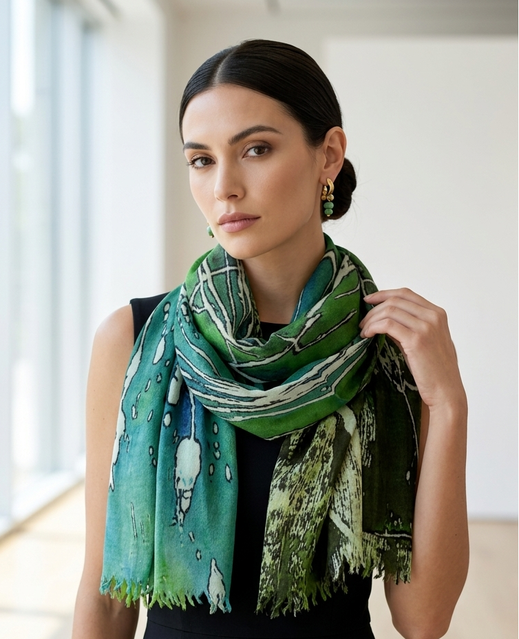 green scarf with art