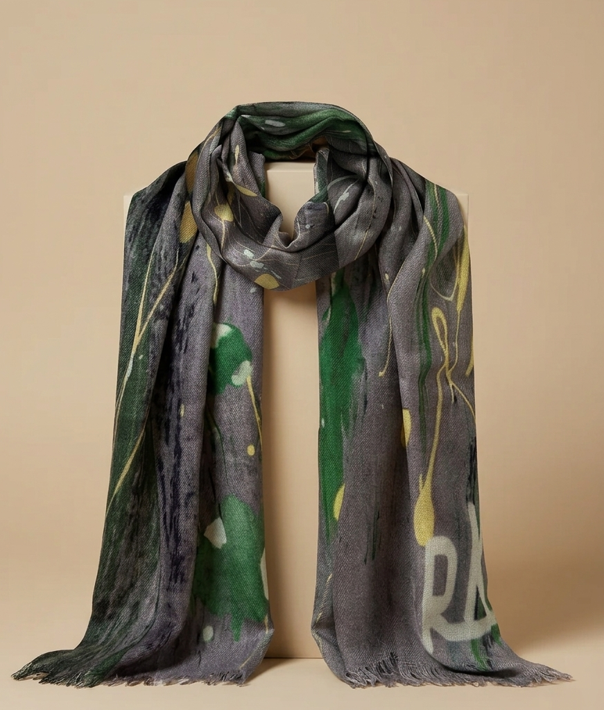 Grey and green organic scarf