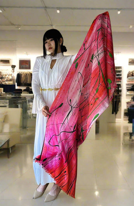original art on pink scarf