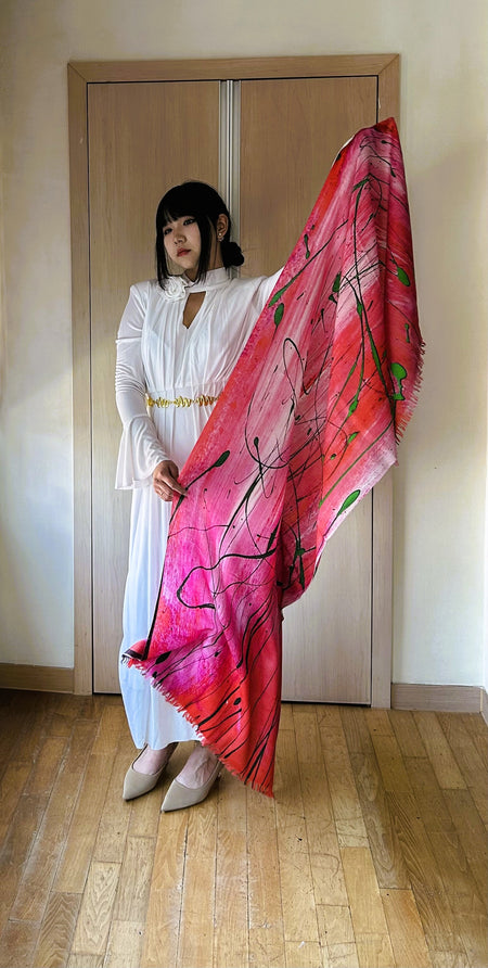 original art on pink scarf